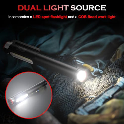 Rechargeable Pen Light, 800 Lumens LED Pen Flashlights 6 Modes COB Magnetic Flashlight with Clip Bright Pocket Flashlights Work Light Portable Waterproof Durable Penlight for Work Emergency - size: 5.39in