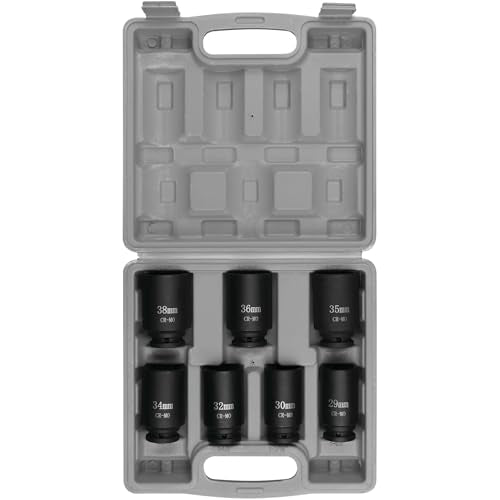 Performance Tool W89323 Axle Nut Socket Set, 1/2" Drive (7 Pieces) - Chrome Molybdenum Steel, Extra-Deep Sockets, Fits Various Domestic and Import Vehicles, Storage Case Included - style: 7 Pc. 1/2" Dr. Axle Nut Socket Set