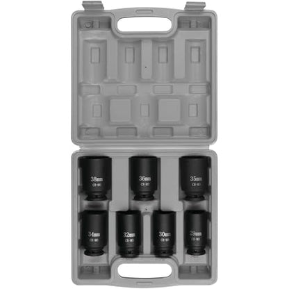Performance Tool W89323 Axle Nut Socket Set, 1/2" Drive (7 Pieces) - Chrome Molybdenum Steel, Extra-Deep Sockets, Fits Various Domestic and Import Vehicles, Storage Case Included - style: 7 Pc. 1/2" Dr. Axle Nut Socket Set