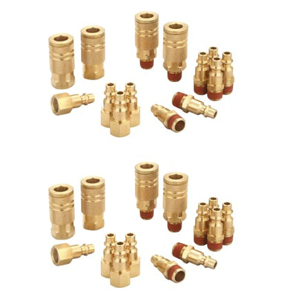 Coupler and Plug Kit (28 Piece), Industrial Type D, 1/4 Inch NPT, Solid Brass Quick Connect Air Hose Fittings Set, with Sealant - size: 28 Piece with sealant