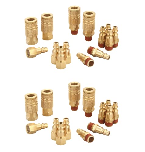 Coupler and Plug Kit (28 Piece), Industrial Type D, 1/4 Inch NPT, Solid Brass Quick Connect Air Hose Fittings Set, with Sealant - size: 28 Piece with sealant
