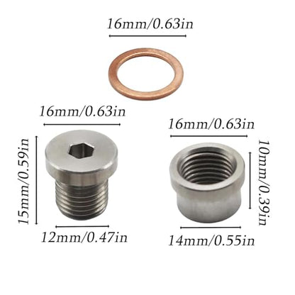 12mm Kit Steel Bung & Steel Plug + Washer Kit Transmission Sump Drain Plug Oil Pan Drain Plug (Weld In)