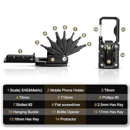 HAUTMEC 14 in 1 Bike Multitool, Mini Bike Repair Tool Kit for Road and Mountain Bikes, Lightweight S2 Stainless Steel Bike Tool With T6/8/10mm Wrenches and Phillips Screwdriver Multitool HT0419-BT - color: 14-in-1 Mini