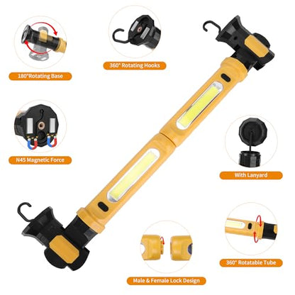 5200mAh Rechargeable Magnetic Work Light, 2-Pack 2500 Lumen LED Under Hood Light Bar with 360° Rotating Hook, Portable Trouble Light for Car Truck Garage Mechanic