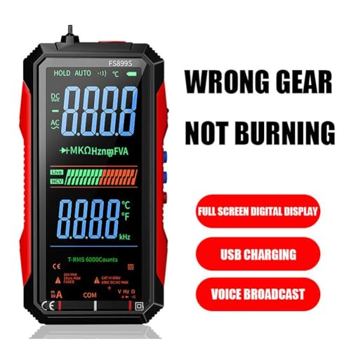 FS899S Smart Digital Multimeter,USB-C Rechargeable 6000 Counts RMS Tester | HD Color Screen Voltmeter with Voice Broadcast, NCV & Live Wire Detector for Automotive, Home & Industrial Repair