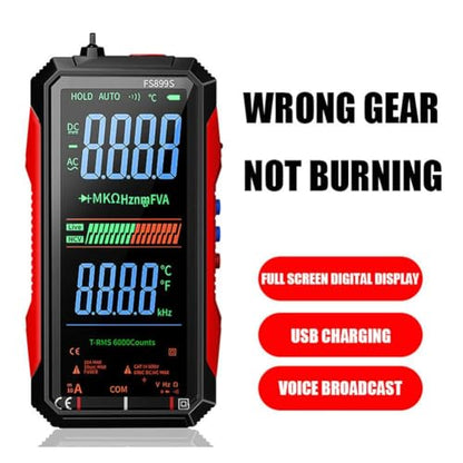FS899S Smart Digital Multimeter,USB-C Rechargeable 6000 Counts RMS Tester | HD Color Screen Voltmeter with Voice Broadcast, NCV & Live Wire Detector for Automotive, Home & Industrial Repair