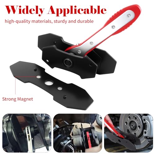 Brake Caliper Press Tool Kit, Ratcheting Piston Spreader with 2 Steel Plates, Practical Caliper Piston Compressor Tool for Repairing Disc Brakes Includes Hangers/Measuring Tools (Red)