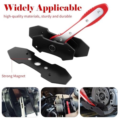 Brake Caliper Press Tool Kit, Ratcheting Piston Spreader with 2 Steel Plates, Practical Caliper Piston Compressor Tool for Repairing Disc Brakes Includes Hangers/Measuring Tools (Red)