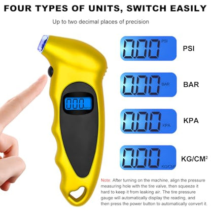 KVAEY Digital Tire Pressure Gauge, 150 PSI 4 Settings Accurate Tire Gauge with Non-Slip Grip, Backlight LCD Tire Pressure Gauge Reader Checker Tool for Car Truck Bicycle Motorcycle (Yellow) - color: Yellow