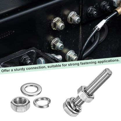 M METERXITY 4-Pack Hex Head Screw Bolt with Nuts Flat & Lock Washers M6x35mm Stainless Steel Bolts and Nuts Kit Fully Threaded Metric Bolt Assortment for Equipment/Machinery - size: M6 x 35mm