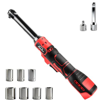 Extended Cordless Electric Ratchet Wrench 65 ft-lbs 3/8" Drive Power Ratchet Tool Compatible with Milwaukee 18V Battery (No Battery) with 7pcs Socket, 1/4" Socket Adapter and 3" Extension