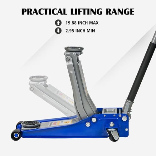 3 Ton Low Profile Aluminum & Steel Racing Floor Jack, Dual Piston Quick Lift Hydraulic Jack, 2.95"–19.9" Lifting Range, Heavy-Duty Car Jack with Rubber Saddle & 2-Piece Handle