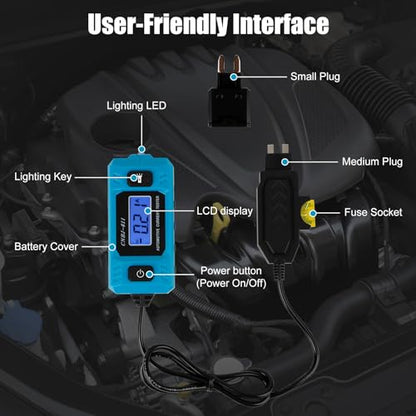 Qivine Automotive Circuit Fault Probe Tester, High-Precision Fuse Current Tester, 20A 48V Car Circuit Probe Tester with Backlit Display Front Light for Various Vehicles