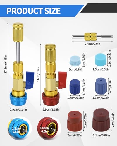 31 PCS R134A Valve Core Quick Remover Installer Tool Kit, High Low Pressure AC Valve Core Removal Tool, R134A Valve Core AC Service Port Cap Valve Stem for Refrigerant Air Conditioner System
