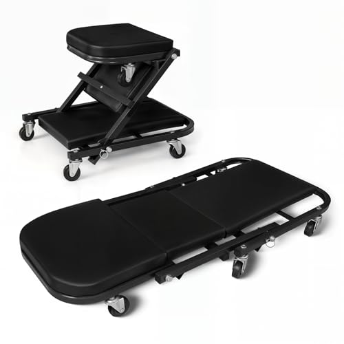 Magshion 36" Z-Creeper Seat Foldable Under Car Creeper, 330 lbs Capacity All-in-One Adjustable Roller Garage Chair Lay Down or Sit, 6 Wheels (Black) - color: Black, size: 36"