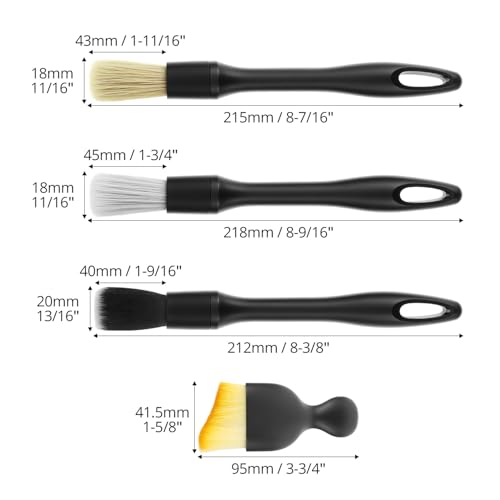 QWORK Car Detailing Brush Set for Interior & Exterior Cleaning, 7Pcs Ultra Soft to Hard Bristle Brushes for Dashboard, Leather, Wheels & Emblems, Auto Detailing Tools for Deep Car Care