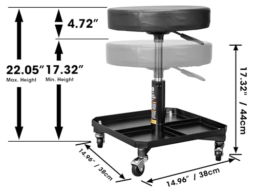 Torin ATR6350B Rolling Pneumatic Creeper Garage/Shop Seat: Padded Adjustable Mechanic Stool with Tool Tray Storage, Black - style: Pneumatic Seat
