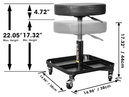 Torin ATR6350B Rolling Pneumatic Creeper Garage/Shop Seat: Padded Adjustable Mechanic Stool with Tool Tray Storage, Black - style: Pneumatic Seat