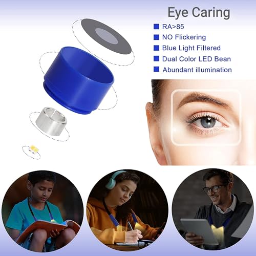 Book Light, 3 Color and Brightness Adjustable Reading Light, Rechargeable and Bendable Round Neck Design, 0+Hrs Runtime, Neck Round Design, Lightweight for Crafting, Knitting & Repairing (Blue)