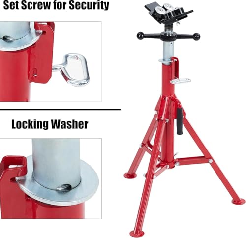 2PCS Pipe Jack Stand, Heavy Duty Pipe Stand, 4-Ball Transfer, 2500LB Jack Stands Carbon Steel with Portable Folding Legs 28-52 Inch Height Adjustable 1/8"-12" Capacity - color: Red | 4 Ball Transfer