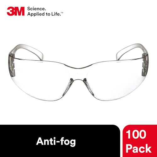 3M Safety Glasses, Virtua Protective Eyewear, Clear Frame, Clear Anti-Fog Lens, Pack of 100, Polycarbonate, ANSI Z87.1-2015, Z87+, Economy - size: 100 count