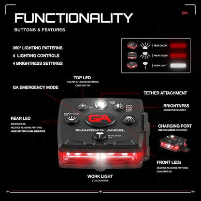 Guardian Angel Micro Safety Light - Red Front & Red Rear | Beacon Device. Rechargeable, magnetic, hands-free wearable & mountable. For Dog Walking, Cycling, Boating, Kayaking & More. - color: Red/Red