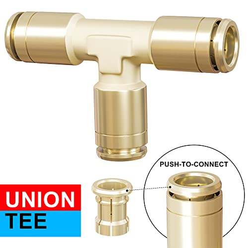 Hromee Push to Connect Union Tee Fittings, 1/4 Inch OD Tube Adapter for Air Spring Suspension Line Service Kit - size: Tee Fittings