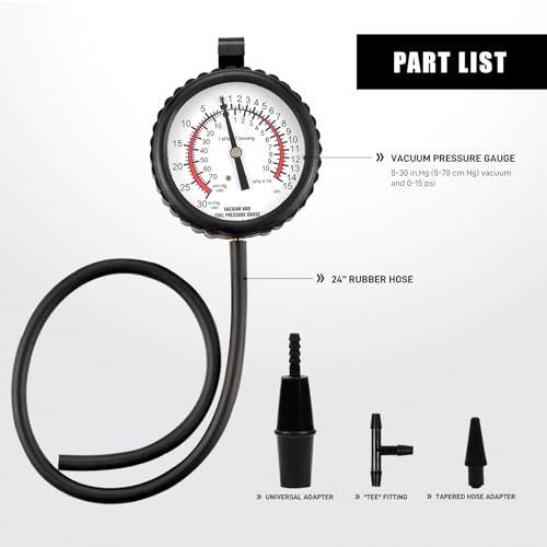 Fuel Pump Tester Gauge Kit, Leak Carburetor Pressure Diagnostics Kit | Vacuum Pump Tester Gauge for Carburetors & Vacuum Systems