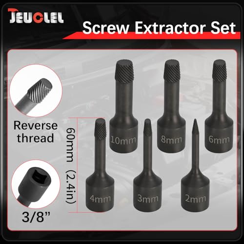 6PCS 3/8” Drive Impact Wedge Proof Extractor Set, Bolt Extractor Kit | 2mm, 3mm, 4mm, 6mm, 8mm, 10mm Socket, Easy Out Bolt Remover Kit, Damaged, Spiral, Rusted, Strip, Stripped, Wedge Components - color: Long 6pcs Wedge Proof Extractor