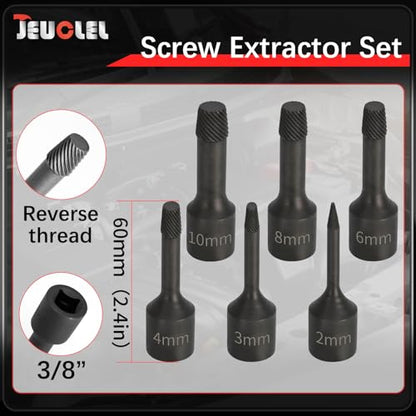 6PCS 3/8” Drive Impact Wedge Proof Extractor Set, Bolt Extractor Kit | 2mm, 3mm, 4mm, 6mm, 8mm, 10mm Socket, Easy Out Bolt Remover Kit, Damaged, Spiral, Rusted, Strip, Stripped, Wedge Components - color: Long 6pcs Wedge Proof Extractor
