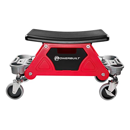 Powerbuilt Heavy Duty Roller Mechanics Seat and Brake Stool with 4-in. Rubber Swivel Casters Roll Over Anything, Big Seating Platform, Slide Out Tool Trays and Drawer 300 lb. Capacity – 240036 - style: Industrial