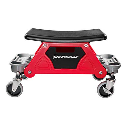 Powerbuilt Heavy Duty Roller Mechanics Seat and Brake Stool with 4-in. Rubber Swivel Casters Roll Over Anything, Big Seating Platform, Slide Out Tool Trays and Drawer 300 lb. Capacity – 240036 - style: Industrial