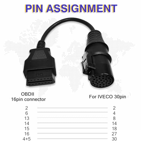 Truck OBD1 to OBD2 Cable for Iveco 30 Pin OBD2 Diagnostic Cable Adapter | Compatible with Iveco 30pin Connector,Heavy Duty Truck OBDii Diagnostic Adapter Work with ELM 327 Scanner Tools/Code Reader - style: Fit for Iveco 30pin