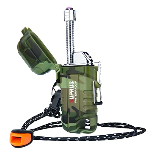 SUPRUS Waterproof Lighter Windproof Lighter Arc Plasma Lighters USB-C Rechargeable with Expandable and Flexible Neck for Outdoor, Camping & Kitchen (Camouflage) - color: Camouflage