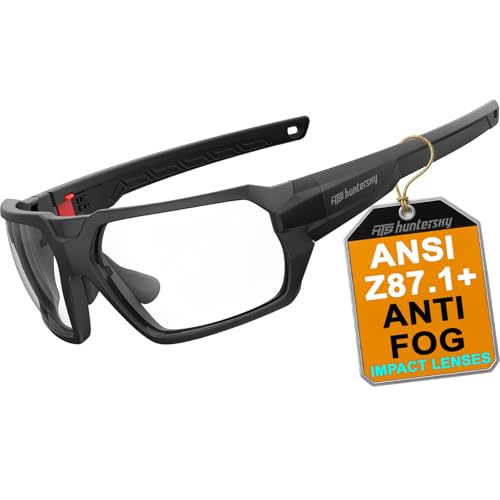 HTS HUNTERSKY Ballistic Tactical ANSI Z87.1+ Impact Protection Anti Fog Shooting Glasses Military Grade Airsoft Range - color: Black Clear