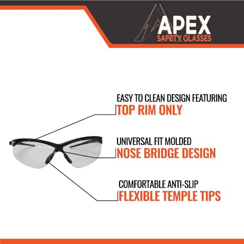 Malta Dynamics APEX Safety Glasses – Anti Scratch and Anti Fog Protection, Construction Safety Glasses for Men and Women, ISEA & ANSI Z87 Compliant (Clear, 180 Pairs) - color: Clear - 180 Pair
