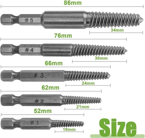10 Piece Screw Extractor Set High-Speed Steel Easy Out Broken Bolt Removal Kit Damaged and Stripped Screws Remover Water Pipe Screw and Spiral Removing Tool with 1/4" Hex Shank