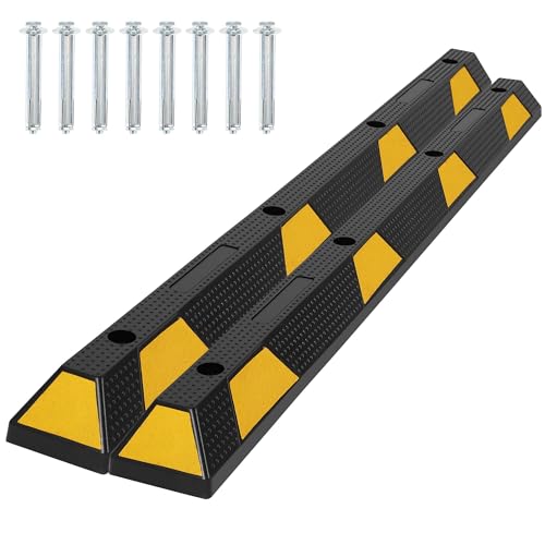 2 Pack 72" Heavy Duty Rubber Parking Curb – 55,000 lb Capacity Wheel Stopper with Reflective Stripes for Garage, Driveway & Truck Parking Protection