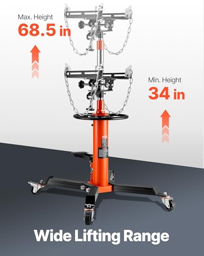 VEVOR Transmission Jack, 1322 LBS Hydraulic Telescoping Transmission Jack, 32"-67" High Lift Transmission Jack Stand with Foot Pedal, 360° Swivel Wheel - size: 1322 lbs