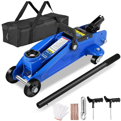 Steel Floor Jack Quick Rise Piston Pump Low Profile, Car Jack Truck Jack, Service Jack, Farm Jack, 2 Ton (4,000 lbs.) - color: 2Ton with Tire repair kit Blue