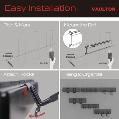 VAULTON Heavy Duty Metal Slot Wall Panel Garage Organization Kit, 48inches, Wall Mounted Tool Organizer With 8 Hooks, Interlocking Slot Panel, 11pcs - style: 48inch 3 Panels+8 Hooks