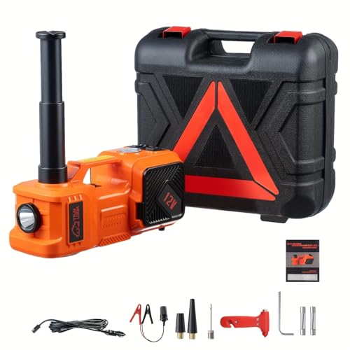 Electric Car Jack Kit, 5 Ton Hydraulic Floor Jack with Impact Wrench & Tire Inflator, Portable Car Jack for SUV & Sedan Tire Change, LED Light, Lifting Height 6–17.7 in (Jack+Wrench) - style: jack+wrench
