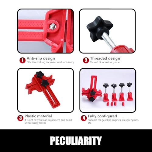 9 PCS Automotive Engine Camshaft Locking Tool, Cam Gear Clamp and Bracket Anti-Skid Design Kit, Camshaft Alignment Timing Retainer, Universal for Most Cars Twin Camshaft Engines (Red)