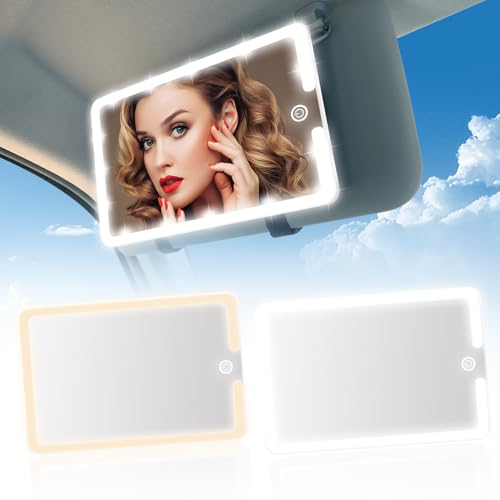 2PCS LED Mirror for Car Sun Visor Accessories,Mid-Size Car Visor Mirrors with 3-Color Dimmable Lights,Lighted Rear View Mirror for Universal Vehicle (White) - size: Regular-2pcs(White)
