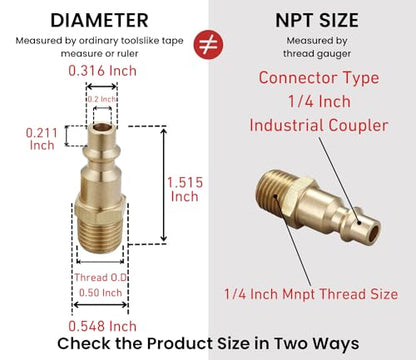 Brass 1/4-Inch NPT Male Industrial Air Hose Quick Connect Adapter, Air Coupler and Plug Kit, Air Compressor Fittings, 10pcs (Male NPT) - size: Male Plug 10 Piece Kit