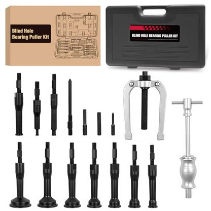 GOOACC 16pcs Blind Hole Bearing Puller Kit, Slide Hammer Pilot Insert Inner Internal Removal Tool Blind Hole Collet Bearing Set, Heavy Duty Blind Bearing Race and Seal Puller Extractor Kit Black Case - color: 16pc Blind Hole Bearing Puller Black