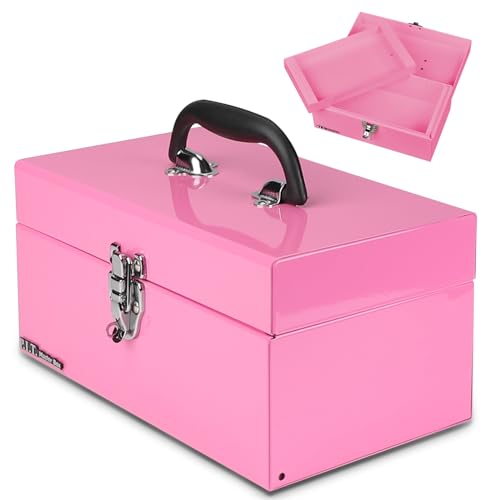 P.I.T. 12 Inch Tool Box,Portable Small Steel ToolBox with Metal Latch Closure for Household, Warehouse,Tools Storage,Pink - color: Pink, size: 12 Inch