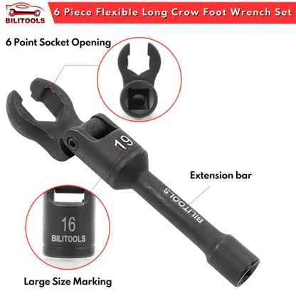BILITOOLS 14-Piece Jumbo Crows Foot Wrench Set and Long Flex Head Crows Foot Line Wrench Set