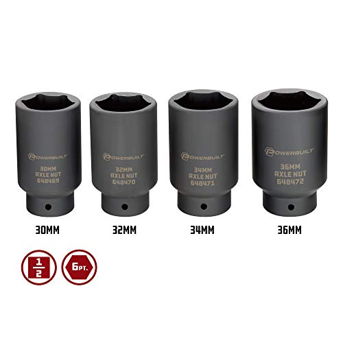 Powerbuilt 4 Piece Axle Nut Socket Set, 30mm 32mm 34mm 36mm Axle Nut Socket, Tools for Removing Front Wheel Axle Nuts, Foreign Vehicles - 648635 - style: 4 Piece