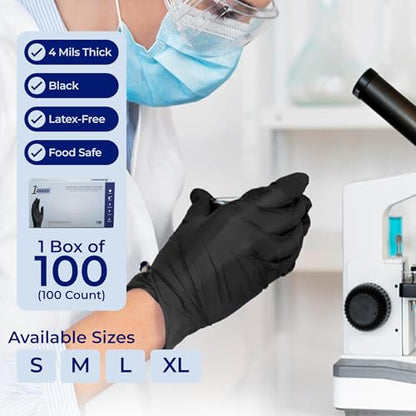 1st Choice Black Nitrile Gloves Disposable Latex Free - Exam Grade Black Gloves for Cooking, Medical, Dental, Cleaning - 4mil - size: Large, style: 1 Box of 100